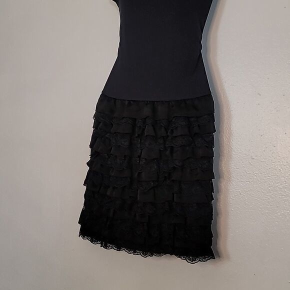 Garnet Hill Cotton Lace Black Frill Tiered Dress - Picture 3 of 13